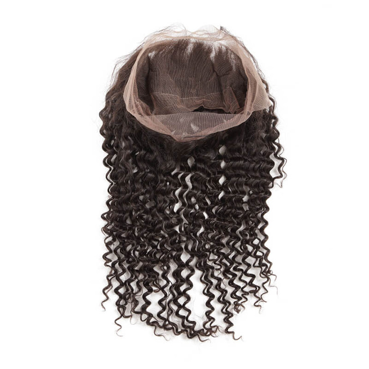 Menneskehår Frontal, Curly 360 Lace Frontal, 12-28 tommer 1