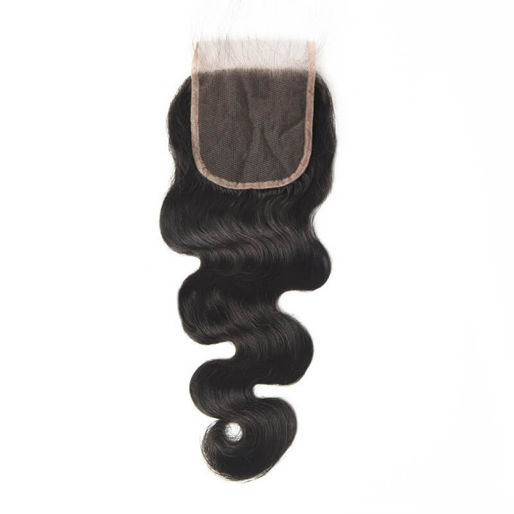 4*4 Obehandlat Virgin Hair Body Wave Spetsförslutning Naturlig färg 0