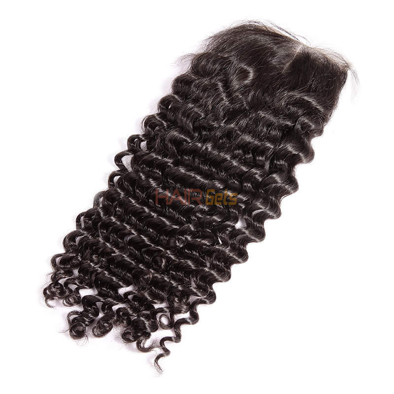Fecho de cabelo brasileiro macio como seda, fechamento de renda de onda profunda 4x4 polegadas 0