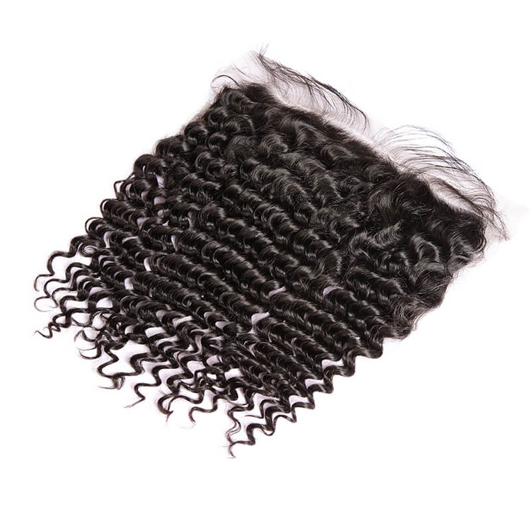 Billigaste Virgin Hair Deep Wave Lace Frontal, Natural Back 0