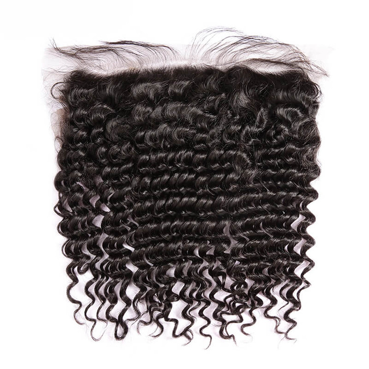 Billigaste Virgin Hair Deep Wave Lace Frontal, Natural Back 1