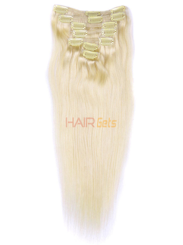 Bleach White Blonde(#613) Extensions de cheveux droites à clips de qualité supérieure 7 pièces 2
