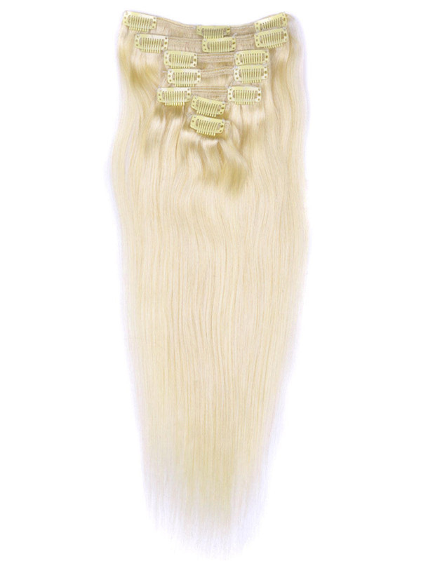 Bleach White Blond(#613) Premium Straight Clip In Hair Extensions 7 stk. 2