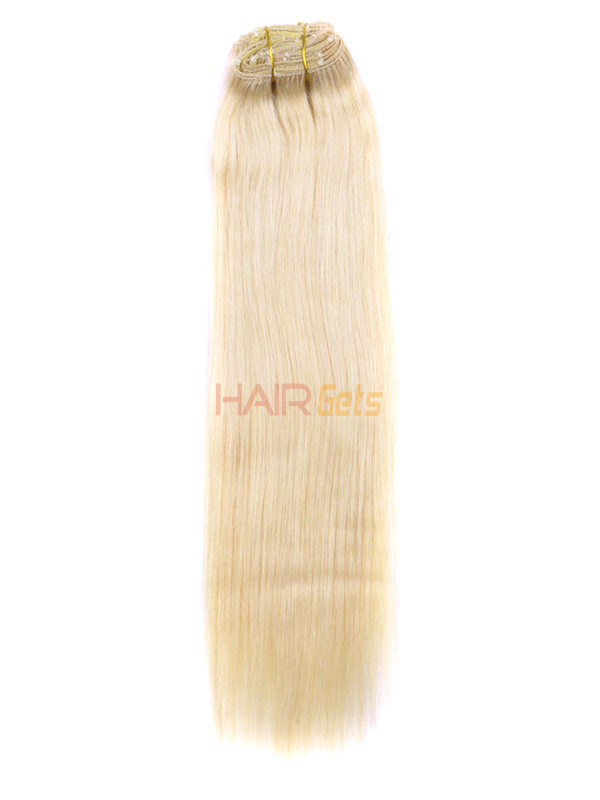 Bleach White Blond(#613) Premium Straight Clip In Hair Extensions 7 stk. 3