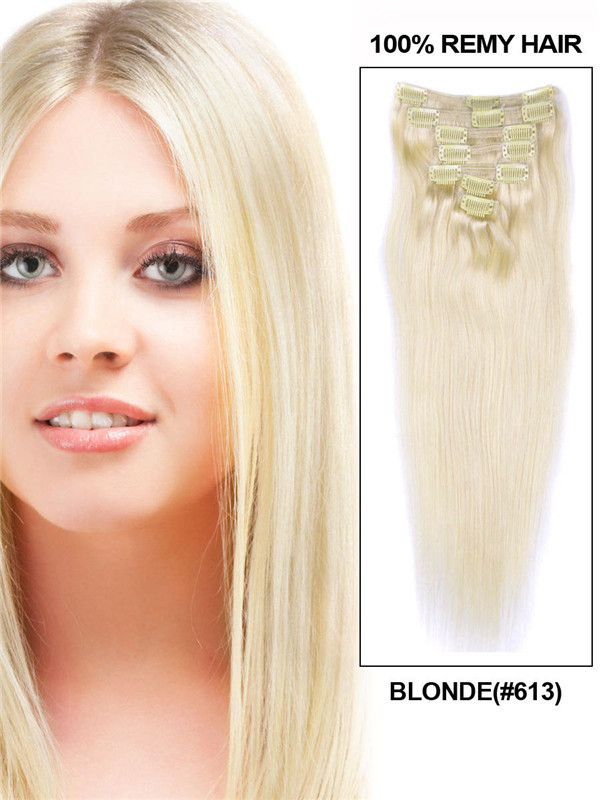 Bleach White Blonde (# 613) Clip recto de lujo en extensiones de cabello humano 7 piezas 1