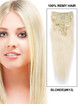 Bleach White Blond(#613) Deluxe Straight Clip In Human Hair Extensions 7 stk. 1 small