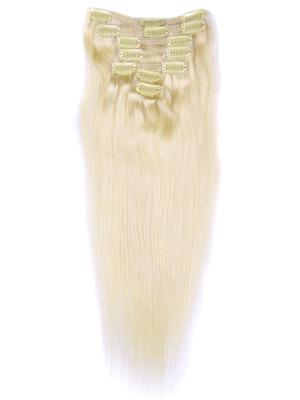 Bleach White Blonde(#613) Deluxe Straight Clip In Human Hair Extensions 7 Pieces 2