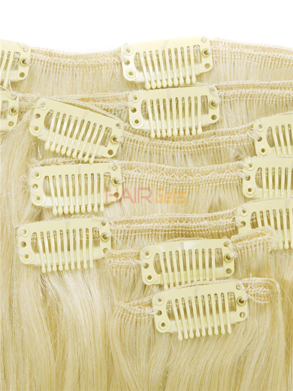 Bleach White Blonde(#613) Deluxe Straight Clip In Human Hair Extensions 7 Pieces 3