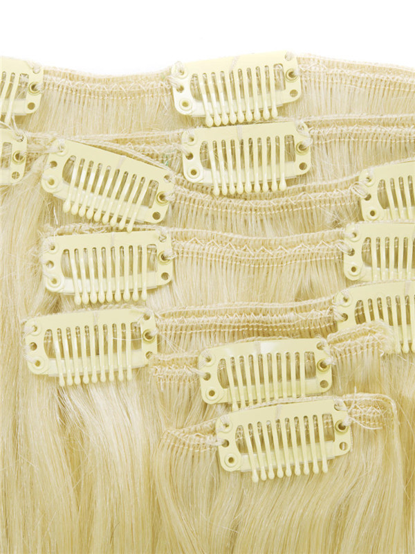 Bleach White Blonde(#613) Deluxe Rak Clip In Human Hair Extensions 7 delar 3