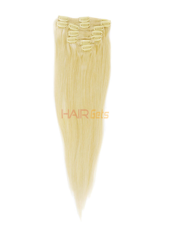 Bleach White Blonde (#613) Deluxe Straight Clip-in Extensions van echt haar 7 stuks 6