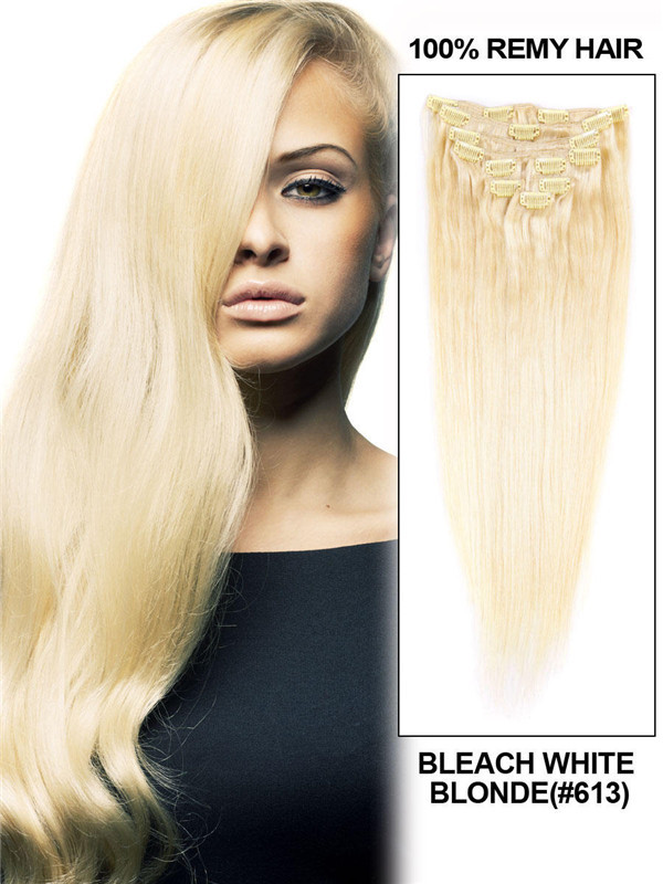 Bleach White Blonde (#613) Ultimate Straight Clip In Remy Hair Extensions 9 stuks 0