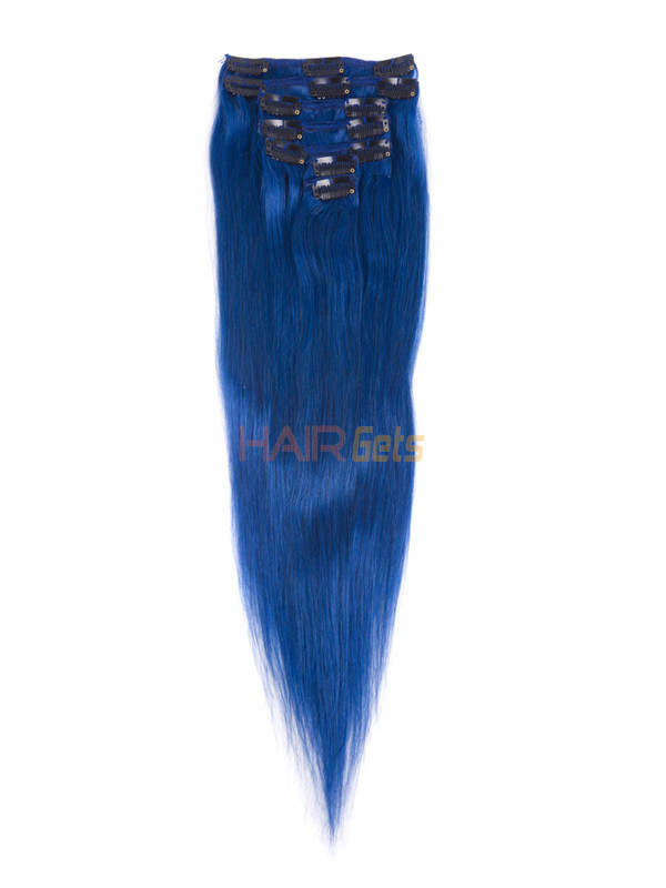Blue(#Blue) Premium Straight Clip In Hair Extensions 7 Pieces 1
