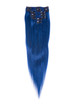 Blue(#Blue) Deluxe Straight Clip In Human Hair Extensions 7 Pieces 1 small