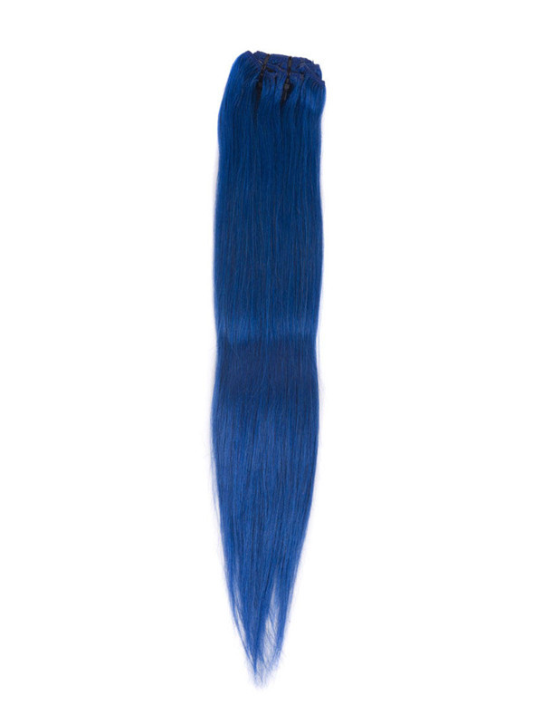 Clipe reto de luxo azul (#azul) em extensões de cabelo humano 7 peças 3