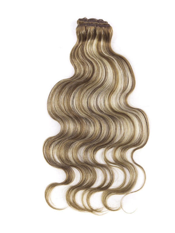 Kastanjebrun/blond(#F6-613) Premium Body Wave klips i hårforlengelser 7 deler 1