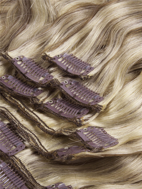 Kastanjebrun/blond(#F6-613) Premium Body Wave klips i hårforlengelser 7 deler 2