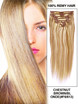 Chestnut Brown/Blonde(#F6-613) Premium Straight Clip In Hair Extensions 7 Pieces 1 small