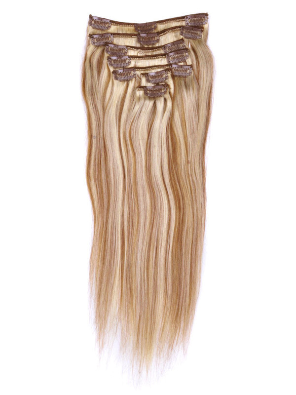 Châtain/Blonde(#F6-613) Extensions de cheveux droites à clips de qualité supérieure 7 pièces 2