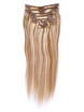 Chestnut Brown/Blonde(#F6-613) Premium Straight Clip In Hair Extensions 7 Pieces 2 small