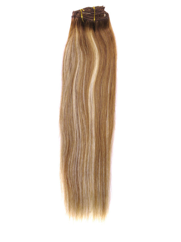 Каштановый коричневый / блондин (# F6-613) Роскошная прямая заколка для наращивания человеческих волос, 7 шт. 3