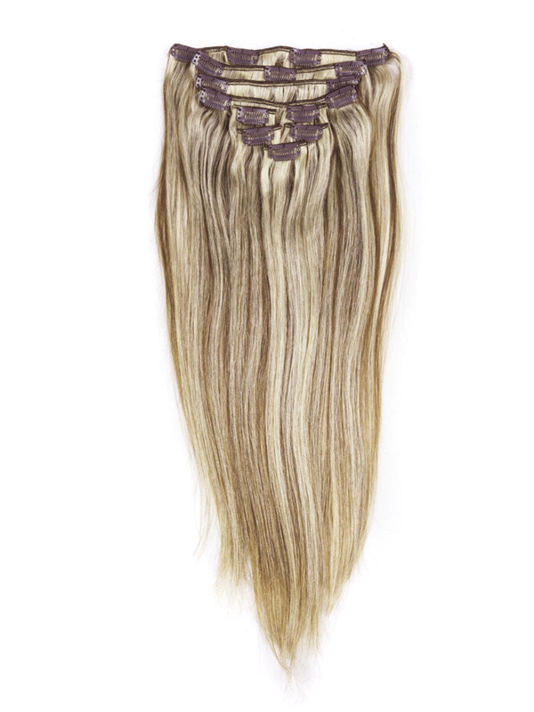 Kastanjebruin/Blond (#F6-613) Ultieme rechte Clip In Remy Hair Extensions 9 stuks 0