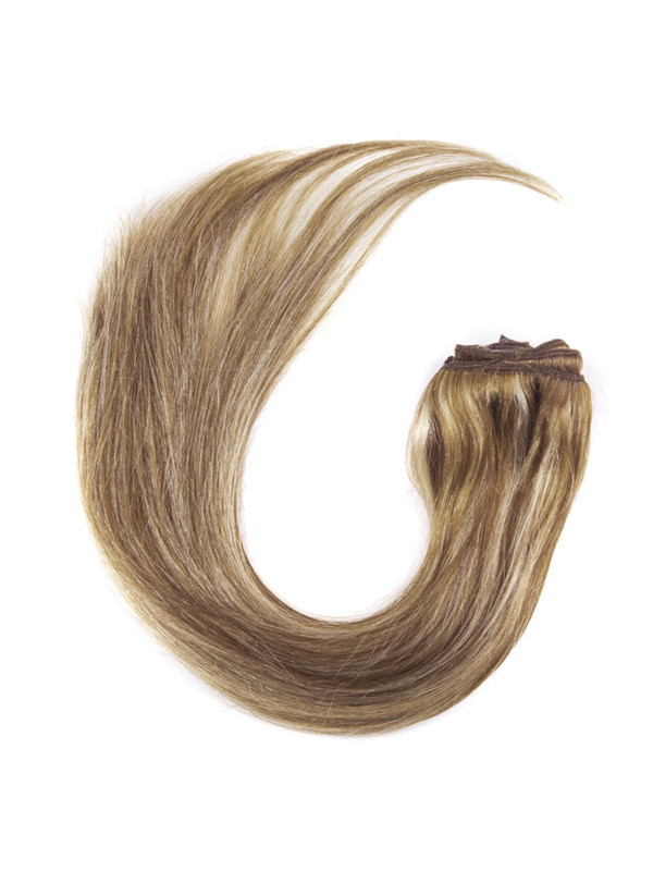 Castanho/Loiro Castanho (#F6-613) Clipe reto definitivo em extensões de cabelo Remy 9 peças 1