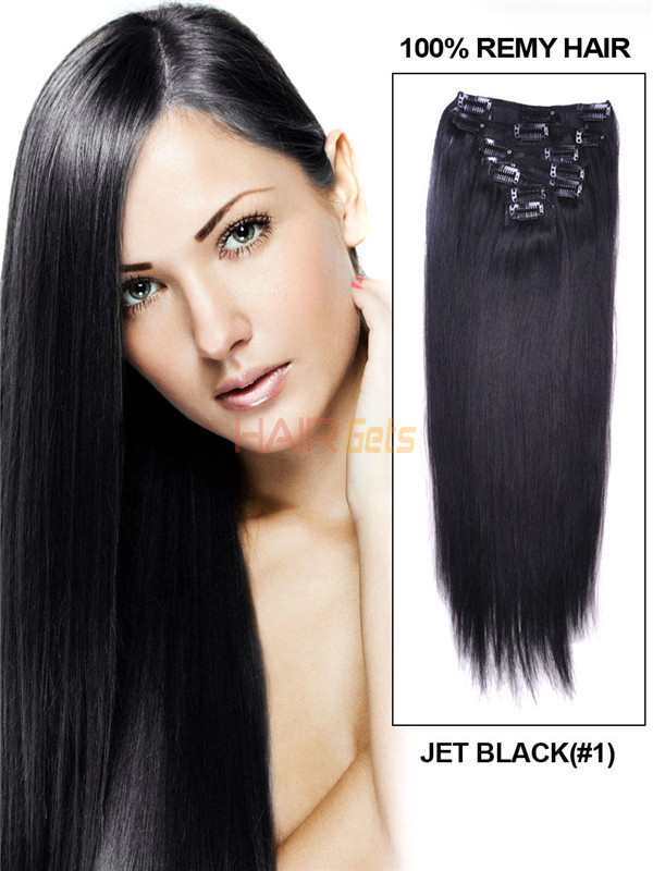 Jet Black(#1) Premium Straight Clip In Hair Extensions 7 stk 0