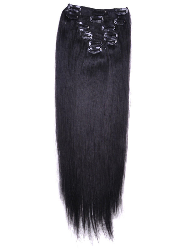 Jet Black(#1) Premium Straight Clip en extensiones de cabello 7 piezas 1