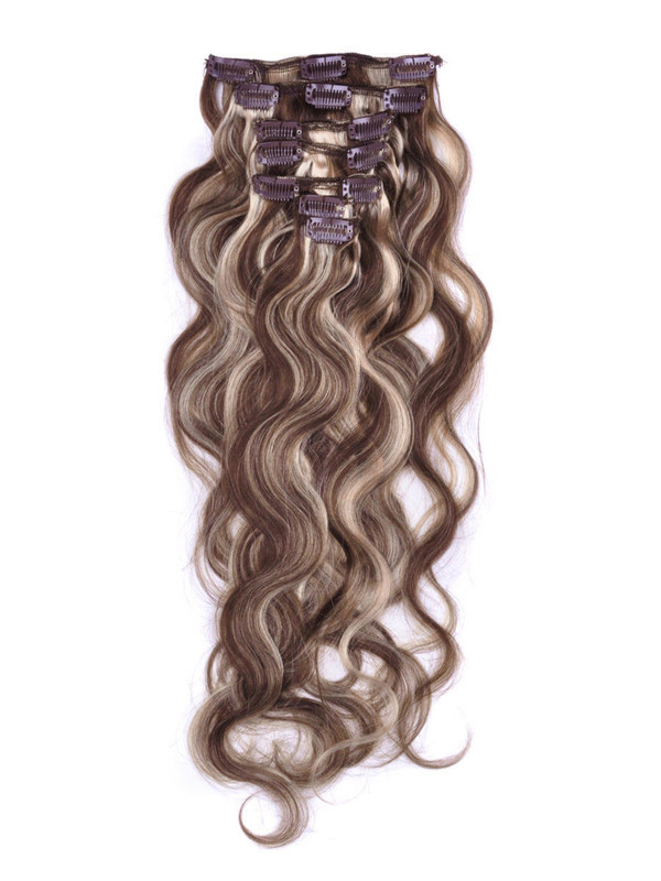 Marrón / Rubio (# P4-22) Clip de onda del cuerpo de lujo en extensiones de cabello humano 7 piezas 0