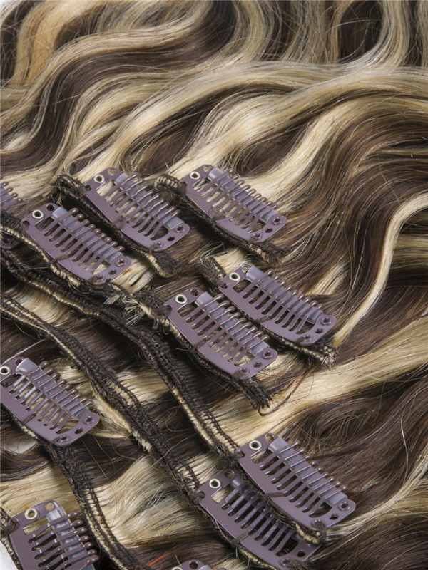 Bruin/Blond (#P4-22) Ultimate Body Wave Clip In Remy Hair Extensions 9 stuks 3