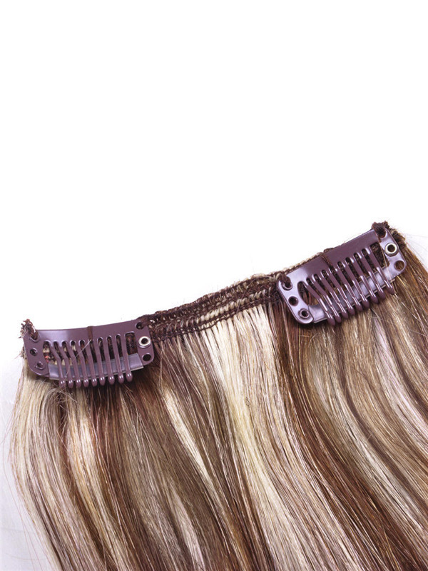 Brun/Blonde(#P4-22) Extensions de cheveux droites à clips de qualité supérieure 7 pièces 3