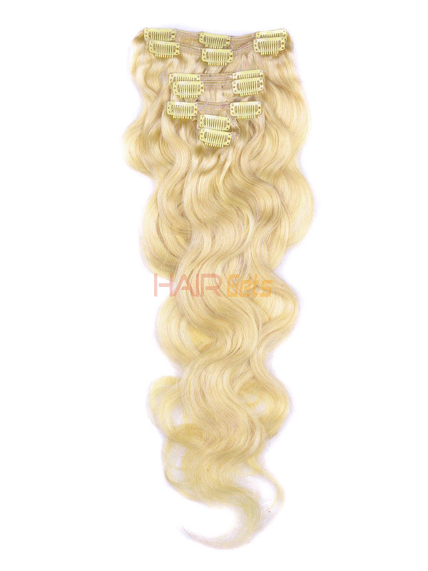 Blond cendré/blanc(#P18-613) Extensions de cheveux humains à clips de luxe Body Wave 7 pièces 0