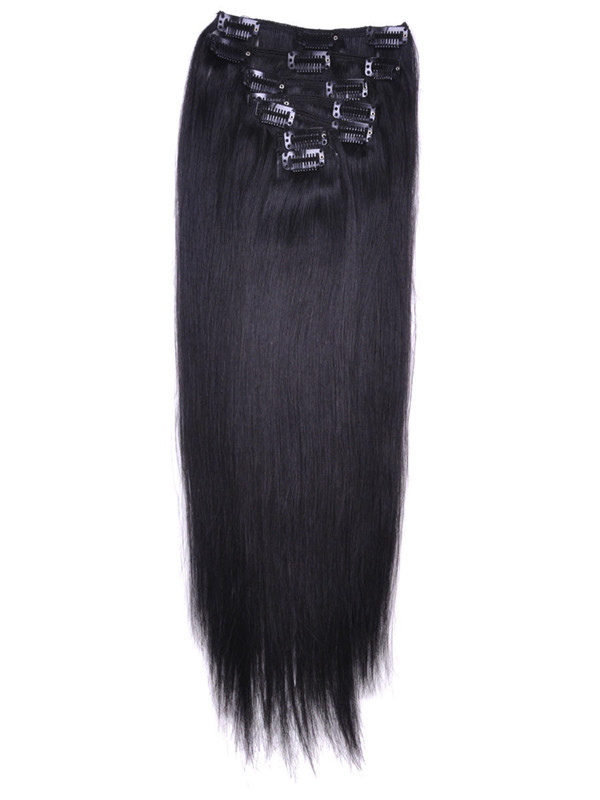 Jet Black(#1) Straight Deluxe Clip In Human Hair Extensions 7 Pieces 1