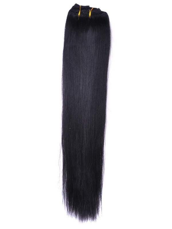 Jet Black(#1) Straight Deluxe Clip-in Extensions van echt haar 7 stuks 2