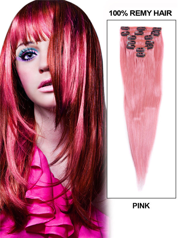 Rose(#Pink) Extensions de cheveux droites à clips de qualité supérieure 7 pièces 0