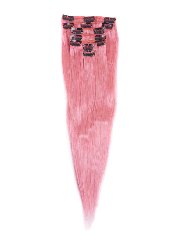 Clipe reto de luxo rosa (#rosa) em extensões de cabelo humano 7 peças 1