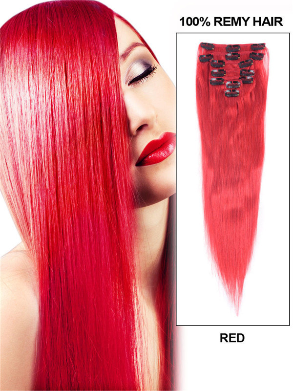 Rojo (#Rojo) Premium Straight Clip en extensiones de cabello 7 piezas 1