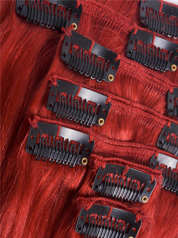 Red(#Red) Premium Straight Clip In Hair Extensions 7 Pièces 2