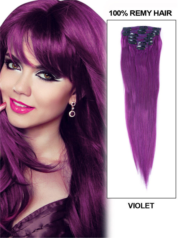 Clipe reto Premium Violet(#Violet) em extensões de cabelo 7 peças 0