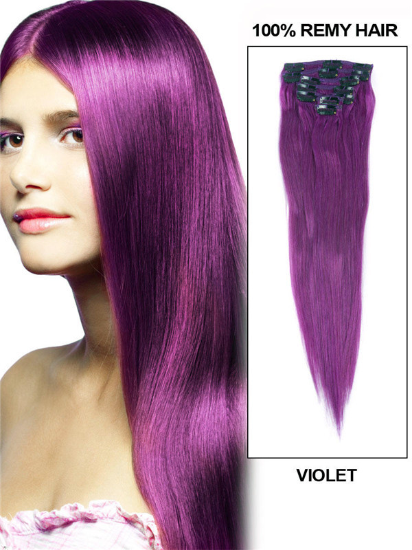 Clipe reto Premium Violet(#Violet) em extensões de cabelo 7 peças 1