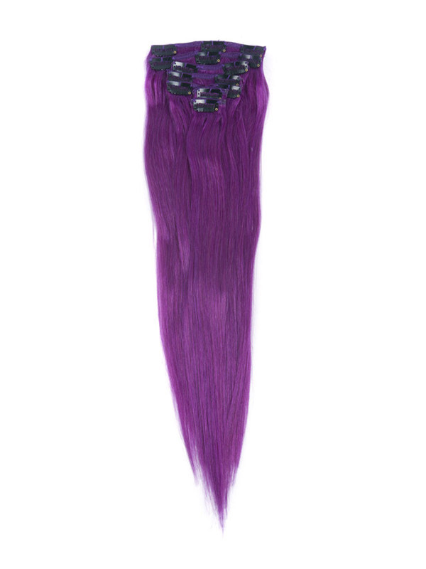 Violet(#Violet) Deluxe Straight Clip In Human Hair Extensions 7 Pieces 2