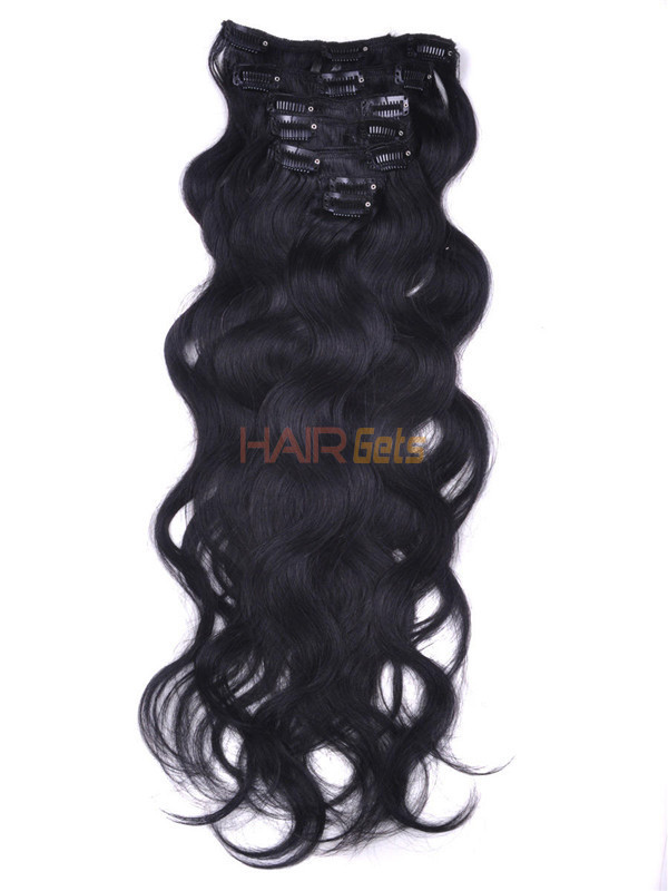 Jet Black(#1) Body Wave Deluxe Clip I Human Hair Extensions 7 stk 0