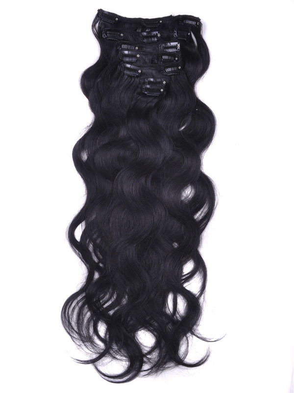 Jet Black (#1) Body Wave Deluxe Clip-in Extensions van echt haar 7 stuks 0