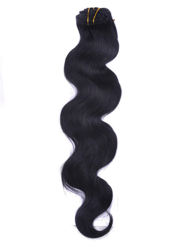 Jet Black (#1) Body Wave Deluxe Clip-in Extensions van echt haar 7 stuks 1