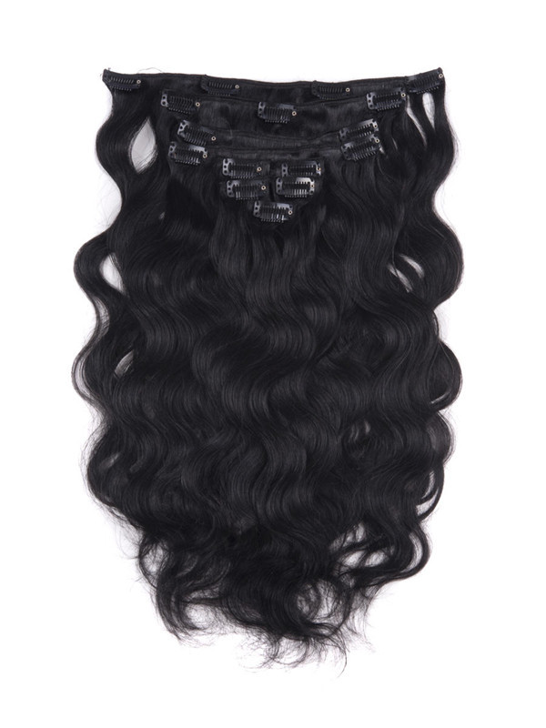 Jet Black(#1) Body Wave Ultimate Clip In Remy Hair Extensions 9 stk. 0