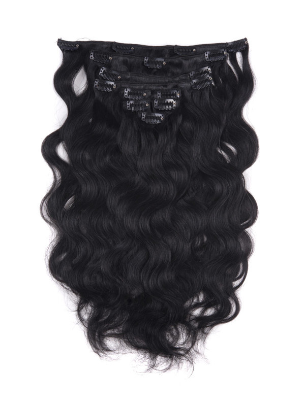 Jet Black(#1) Body Wave Ultimate Clip en extensiones de cabello Remy 9 piezas 0