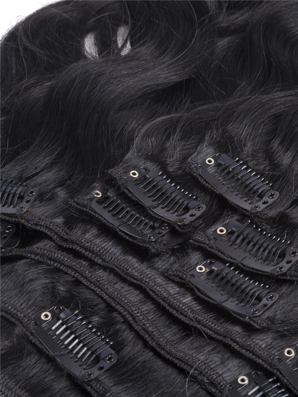 Jet Black(#1) Body Wave Ultimate Clip en extensiones de cabello Remy 9 piezas 1