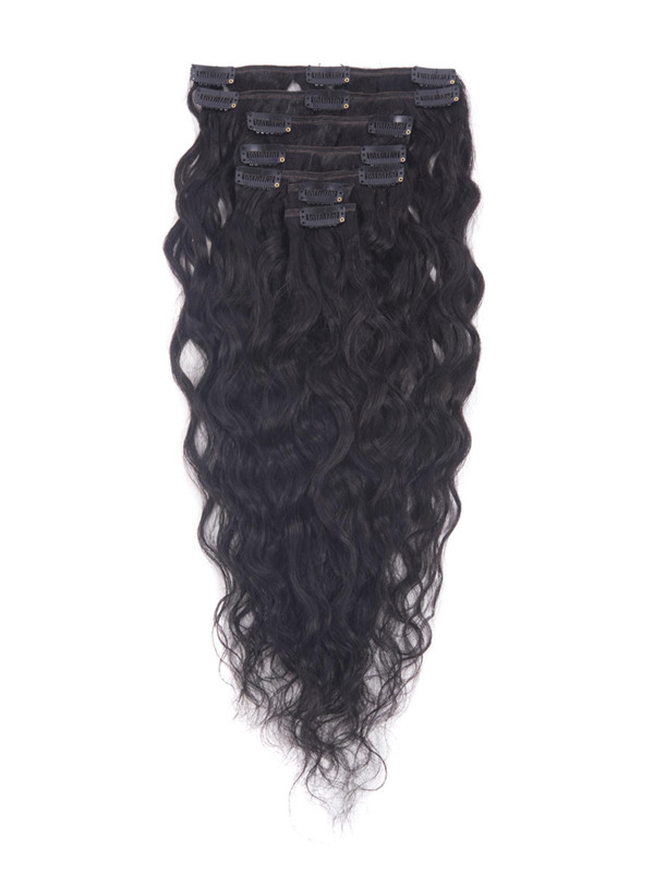 Jet Black(#1) Deluxe Kinky Curl Clip In Human Hair Extensions 7 Pieces cih008 0