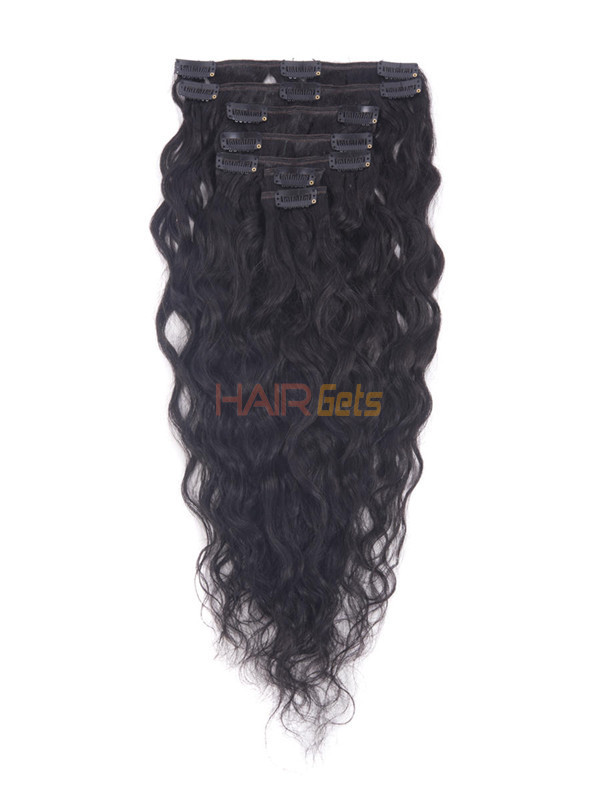 Jet Black(#1) Deluxe Kinky Curl Clip In Human Hair Extensions 7 Pieces 0