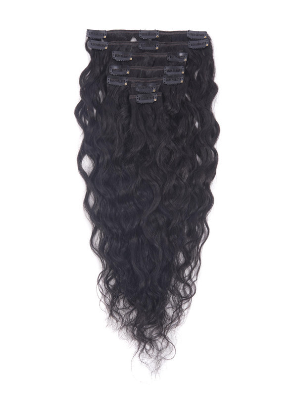 Jet Black(#1) Deluxe Kinky Curl Clip-in Extensions van echt haar 7 stuks 0